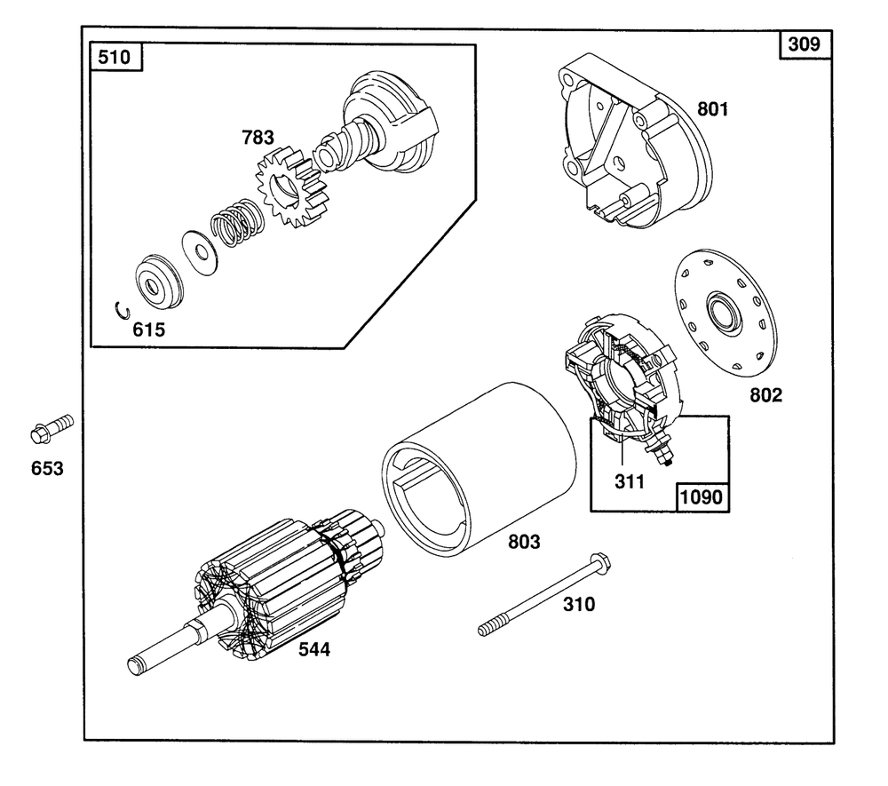 Electric Starter 1 Diagram and Parts List for 400707-0102-XX  Briggs and Stratton Engine